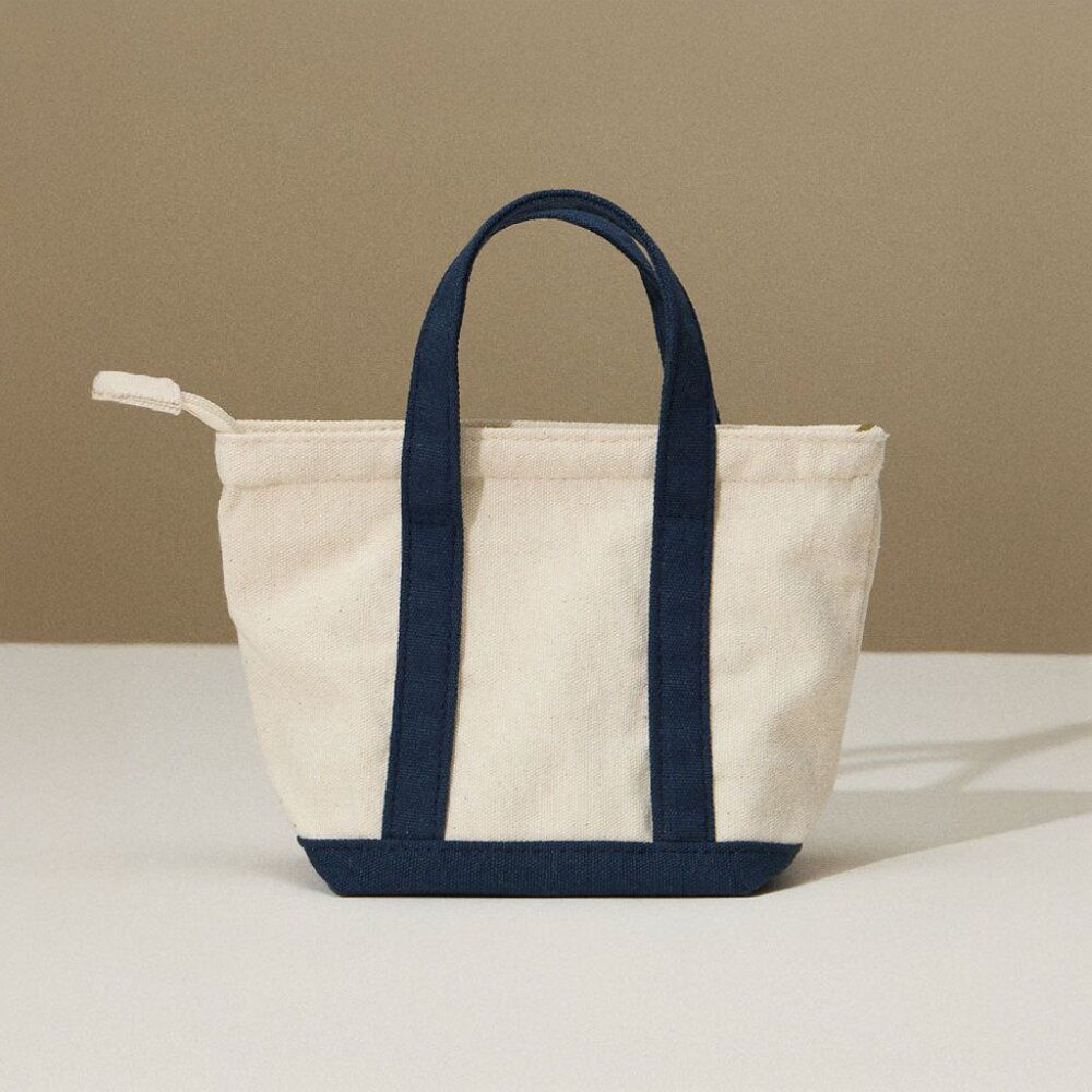 Mini Multi Purpose Compact Canvas Tote Bag Monogram Bag Navy Beige New